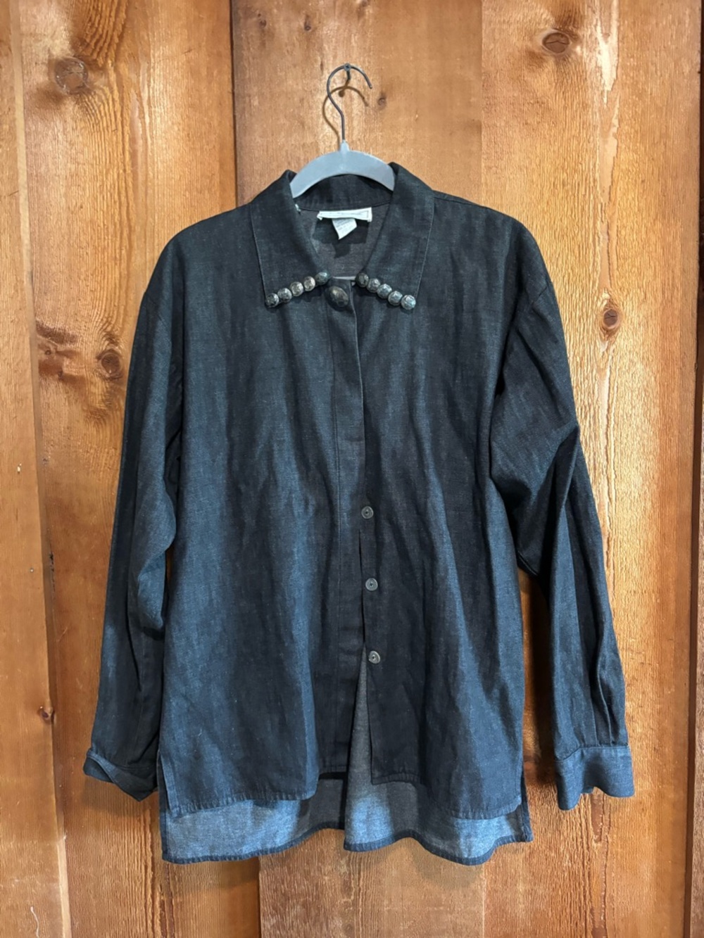 Vintage Robellas Texas Sterling Silver Button Denim Shirt Medium Western Concho